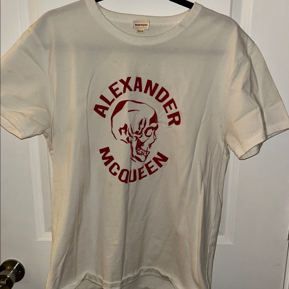 Alexander McQueen Cream Tee with Red Skull Design